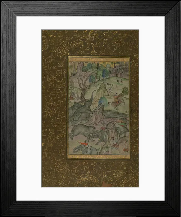 Framed Print : Single Leaf of Elephants on a River Bank, late 10th century AH / AD 16th-early 11th century AH... Creator: Unknown Framed Print : Single Leaf of Elephants on a River Bank, late 10th century AH / AD 16th-early 11th century AH... Creator: Unknown