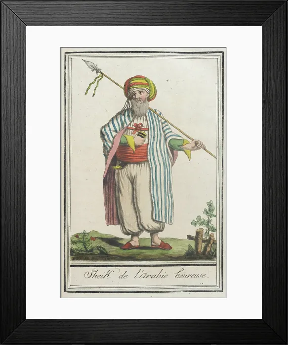 Framed Print : Costumes de Différents Pays, Sheik de l'Arabie Heureuse, c1797. Creators: Jacques Grasset de Saint-Sauveur, LF Labrousse Framed Print : Costumes de Différents Pays, Sheik de l'Arabie Heureuse, c1797. Creators: Jacques Grasset de Saint-Sauveur, LF Labrousse