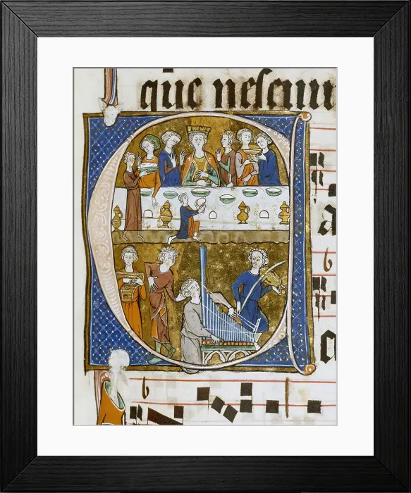 Framed Print : Feasting and musicians, 1290. Creator: Unknown Framed Print : Feasting and musicians, 1290. Creator: Unknown