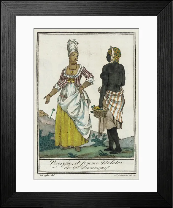 Framed Print : Costumes de Différents Pays, Negresse, et Femme Mulatre de St. Domingue, c1797. Creators: Jacques Grasset de Saint-Sauveur, LF Labrousse Framed Print : Costumes de Différents Pays, Negresse, et Femme Mulatre de St. Domingue, c1797. Creators: Jacques Grasset de Saint-Sauveur, LF Labrousse