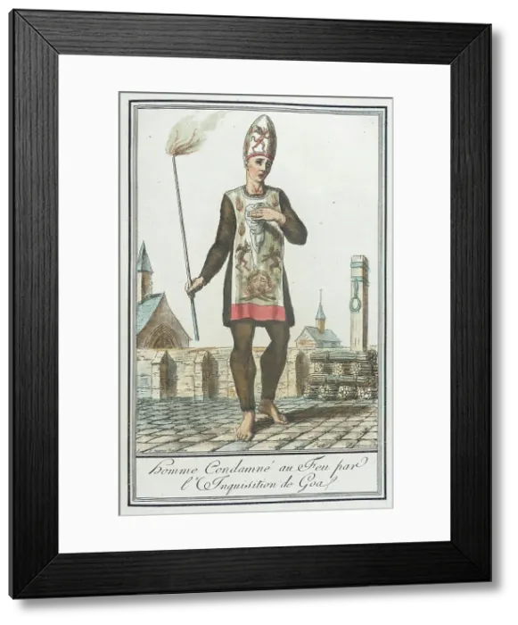 Framed Print : Costumes de Différents Pays, Homme Condamné au Feu par l'Inquisition de Goa, c1797. Creators: Jacques Grasset de Saint-Sauveur, LF Labrousse Framed Print : Costumes de Différents Pays, Homme Condamné au Feu par l'Inquisition de Goa, c1797. Creators: Jacques Grasset de Saint-Sauveur, LF Labrousse