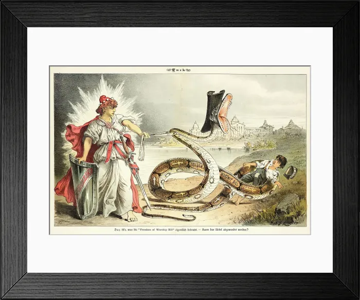 Framed Print : Cartoon from Puck, between 1880 and 1889. Creators: Joseph Keppler, Bernhard Gillam Framed Print : Cartoon from Puck, between 1880 and 1889. Creators: Joseph Keppler, Bernhard Gillam