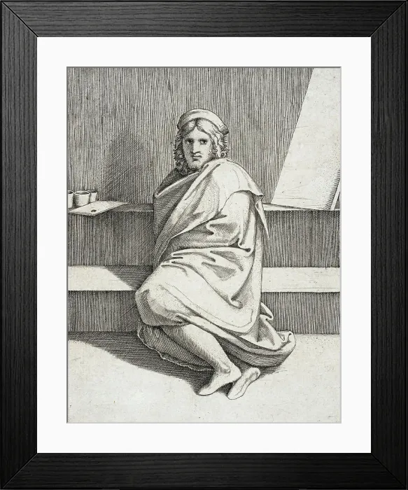 Framed Print : Portrait of Raphael, Seated, between circa 1517 and circa 1519. Creator: Marcantonio Raimondi