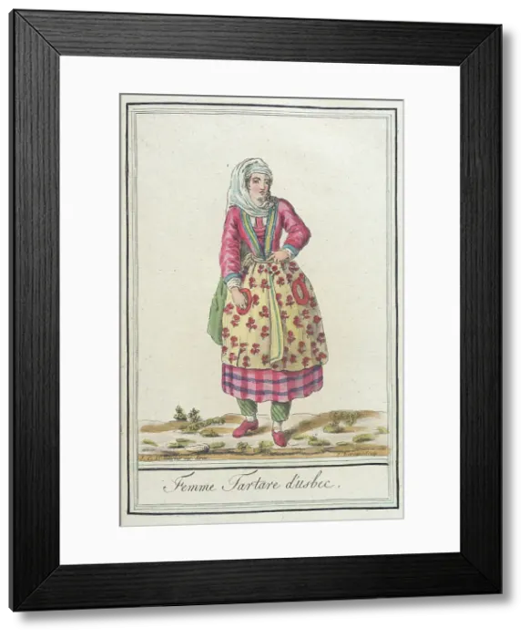 Framed Print : Costumes de Différents Pays, Femme Tartare d'Usbec, c1797. Creators: Jacques Grasset de Saint-Sauveur, LF Labrousse Framed Print : Costumes de Différents Pays, Femme Tartare d'Usbec, c1797. Creators: Jacques Grasset de Saint-Sauveur, LF Labrousse