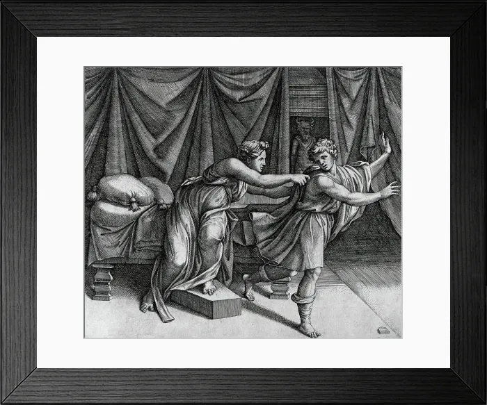 Framed Print : Joseph and Potiphar's Wife, c1520. Creator: Marcantonio Raimondi Framed Print : Joseph and Potiphar's Wife, c1520. Creator: Marcantonio Raimondi