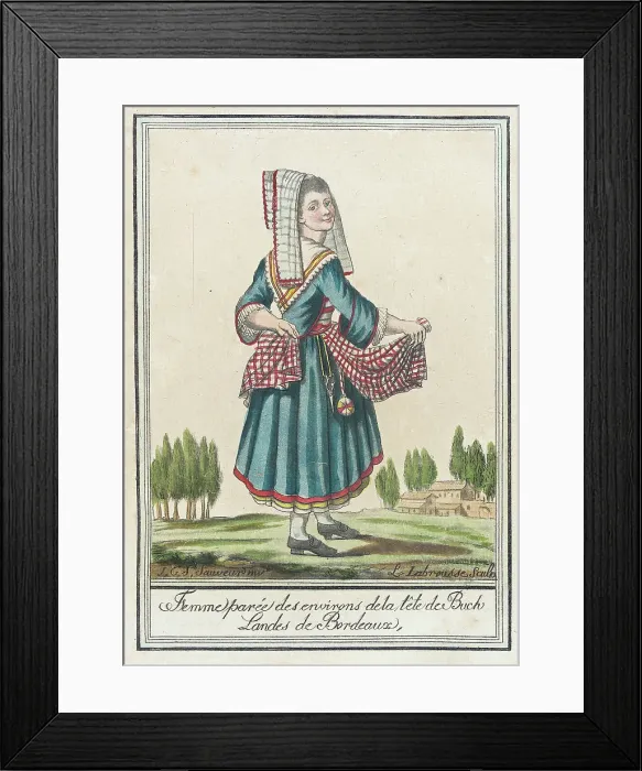 Framed Print : Costumes de Différent Pays, Femme Parée des Environs de la Tête de Buch Landes de Bordeaux, c1797. Creators: Jacques Grasset de Saint-Sauveur, LF Labrousse Framed Print : Costumes de Différent Pays, Femme Parée des Environs de la Tête de Buch Landes de Bordeaux, c1797. Creators: Jacques Grasset de Saint-Sauveur, LF Labrousse