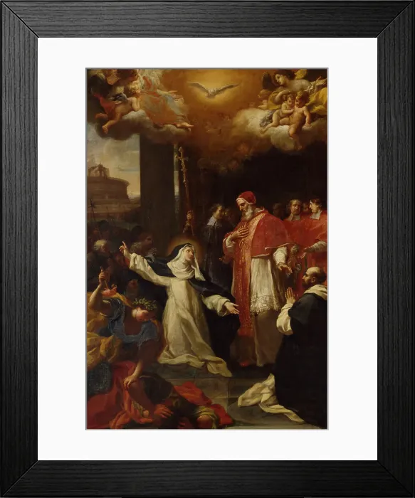 Framed Print : St Catherine Imploring Pope Gregory XI to Return from Avignon to Rome, early-mid 18th century. Creator: Marco Benefial Framed Print : St Catherine Imploring Pope Gregory XI to Return from Avignon to Rome, early-mid 18th century. Creator: Marco Benefial