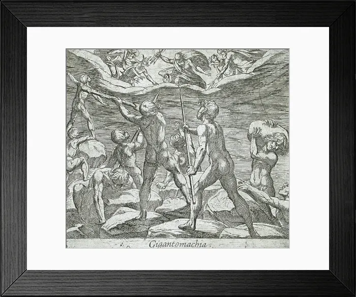 Framed Print : The Giants Attempting to Storm Olympus, published 1606. Creators: Antonio Tempesta, Wilhelm Janson Framed Print : The Giants Attempting to Storm Olympus, published 1606. Creators: Antonio Tempesta, Wilhelm Janson