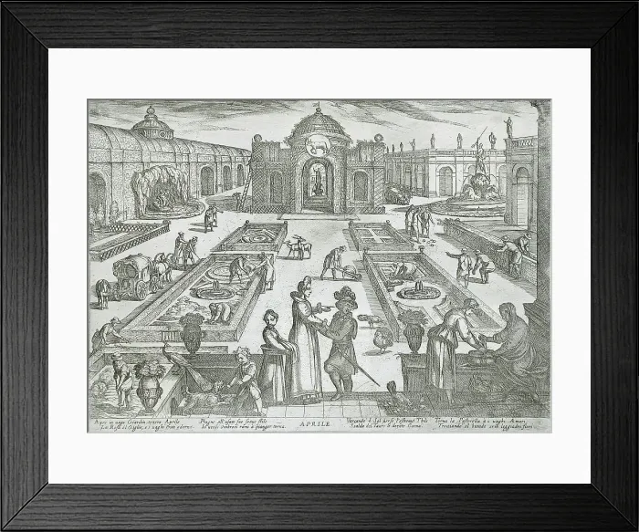 Framed Print : April: A Garden, published 1599. Creator: Antonio Tempesta Framed Print : April: A Garden, published 1599. Creator: Antonio Tempesta