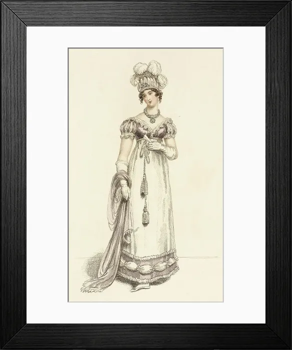 Framed Print : Fashion Plate (Baronial Helmet & Arundel Fete Dress), 1815. Creator: John Bell. Fashion Plate (Baronial Helmet & Arundel Fete Dress), 1815. Creator: John Bell Framed Print : Fashion Plate (Baronial Helmet & Arundel Fete Dress), 1815. Creator: John Bell. Fashion Plate (Baronial Helmet & Arundel Fete Dress), 1815. Creator: John Bell