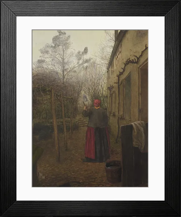 Framed Print : Woman Sweeping the Yard outside the Inn at Vaugirard, 1865. Creator: Leon Bonvin Framed Print : Woman Sweeping the Yard outside the Inn at Vaugirard, 1865. Creator: Leon Bonvin