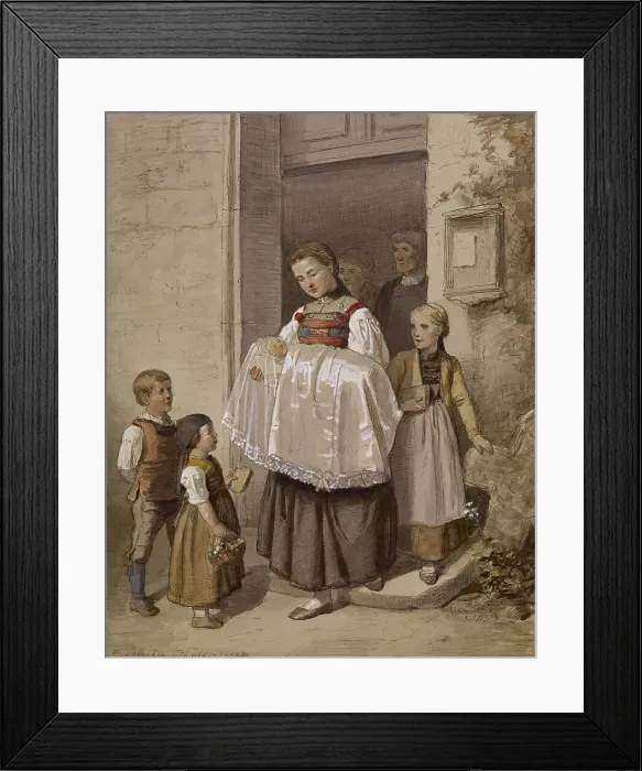 Framed Print : Peasant Girl Holding Baby in Christening, 1863. Creator: Hubert Salentin Framed Print : Peasant Girl Holding Baby in Christening, 1863. Creator: Hubert Salentin