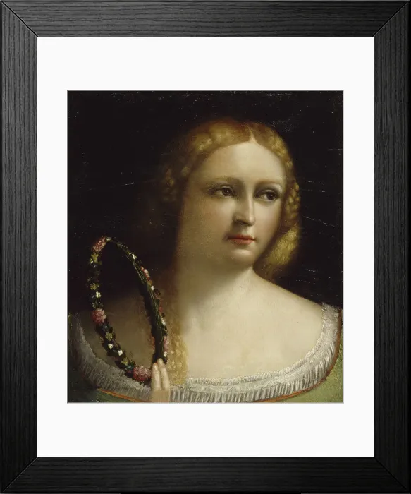 Framed Print : Woman with a Wreath-Crown, 1520-1525. Creator: Dosso Dossi Framed Print : Woman with a Wreath-Crown, 1520-1525. Creator: Dosso Dossi