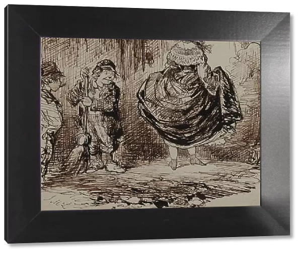 Urchins Looking at a Lady Lifting Her Skirt, c1859. Creator: John McLenan
