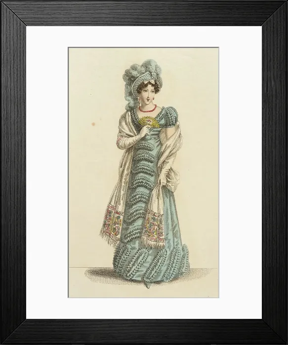 Framed Print : Fashion Plate (Parisian Evening Dress), 1821. Creator: John Bell Framed Print : Fashion Plate (Parisian Evening Dress), 1821. Creator: John Bell