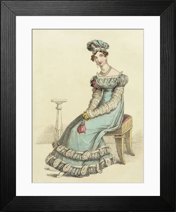 Framed Print : Fashion Plate (Dinner Dress), 1822. Creator: John Bell Framed Print : Fashion Plate (Dinner Dress), 1822. Creator: John Bell