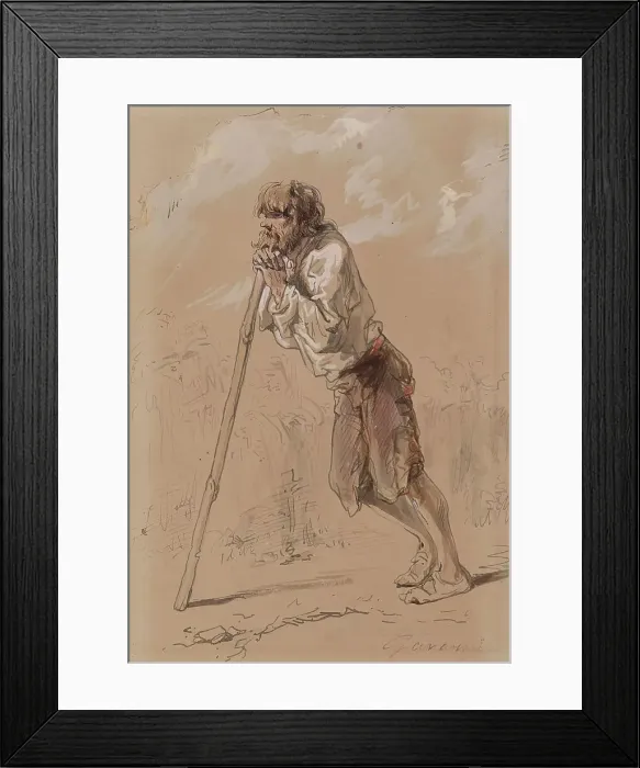 Framed Print : Peasant Leaning on a Stick, 1859-1865. Creator: Paul Gavarni Framed Print : Peasant Leaning on a Stick, 1859-1865. Creator: Paul Gavarni