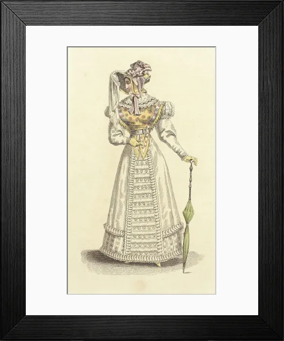 Framed Print : Fashion Plate (Public Promenade Dress), 1824. Creator: John Bell Framed Print : Fashion Plate (Public Promenade Dress), 1824. Creator: John Bell