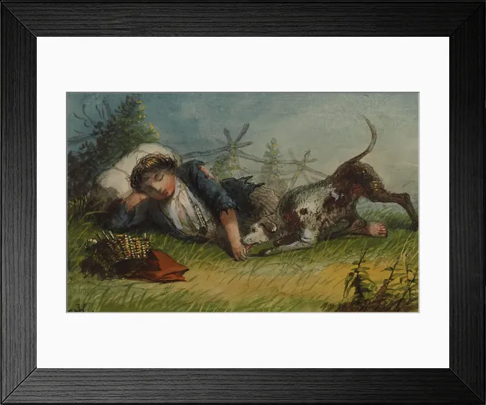 Framed Print : Beggar Boy and His Dog, mid 19th century. Creator: Alfred Jacob Miller