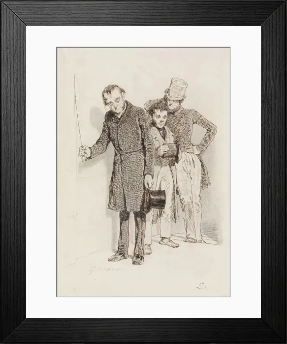 Framed Print : Three Men, One Pulling a Bell, 1845. Creator: Paul Gavarni Framed Print : Three Men, One Pulling a Bell, 1845. Creator: Paul Gavarni