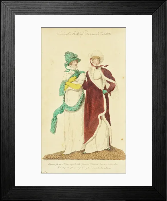 Framed Print : Fashion Plate (Fashionable Walking Dresses in Dec. 1807), 1808. Creator: John Bell Framed Print : Fashion Plate (Fashionable Walking Dresses in Dec. 1807), 1808. Creator: John Bell