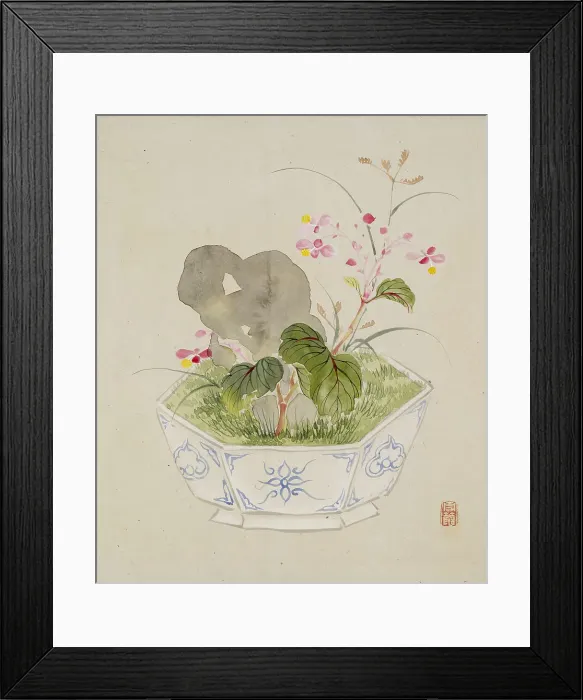 Framed Print : Leaf from Album Depicting Birds, Flowers, Landscapes, and Flower Pots, 1876. Creator: Yoshizawa Setsuan Framed Print : Leaf from Album Depicting Birds, Flowers, Landscapes, and Flower Pots, 1876. Creator: Yoshizawa Setsuan