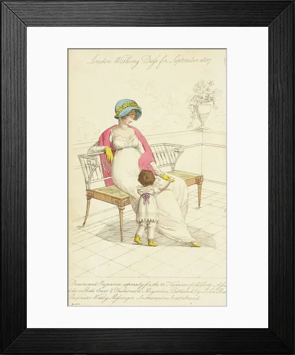 Framed Print : Fashion Plate (London Walking Dress for September 1807), 1807. Creator: John Bell Framed Print : Fashion Plate (London Walking Dress for September 1807), 1807. Creator: John Bell