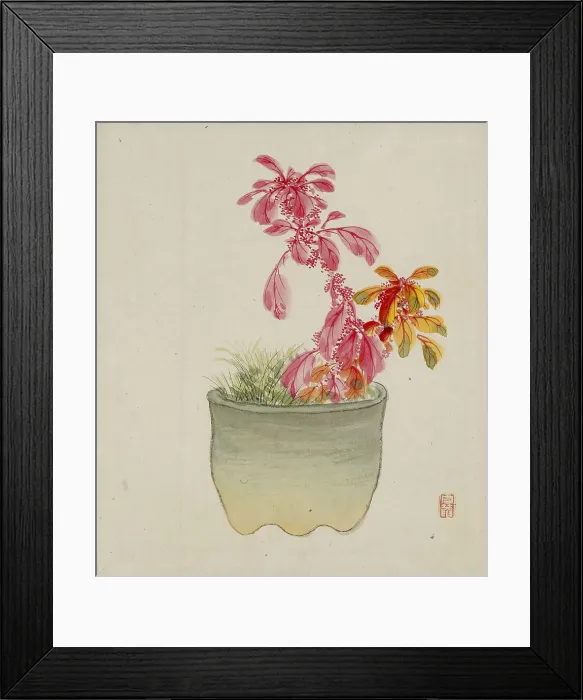 Framed Print : Leaf from Album Depicting Birds, Flowers, Landscapes, and Flower Pots, 1876. Creator: Yoshizawa Setsuan Framed Print : Leaf from Album Depicting Birds, Flowers, Landscapes, and Flower Pots, 1876. Creator: Yoshizawa Setsuan