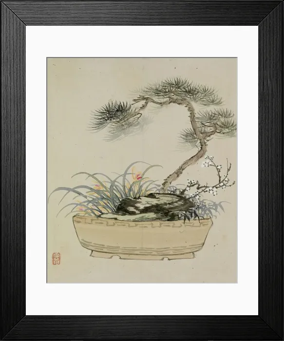 Framed Print : Leaf from Album Depicting Birds, Flowers, Landscapes, and Flower Pots, 1876. Creator: Yoshizawa Setsuan Framed Print : Leaf from Album Depicting Birds, Flowers, Landscapes, and Flower Pots, 1876. Creator: Yoshizawa Setsuan