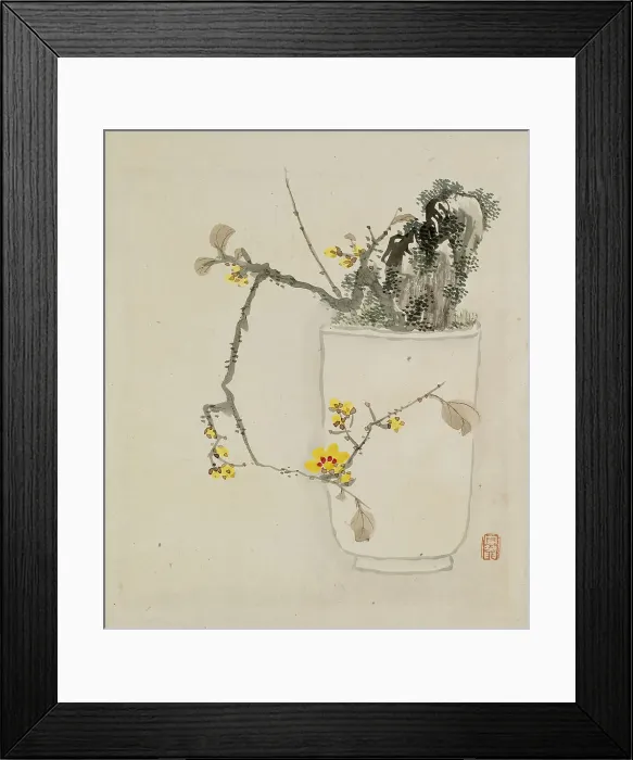 Framed Print : Leaf from Album Depicting Birds, Flowers, Landscapes, and Flower Pots, 1876. Creator: Yoshizawa Setsuan Framed Print : Leaf from Album Depicting Birds, Flowers, Landscapes, and Flower Pots, 1876. Creator: Yoshizawa Setsuan