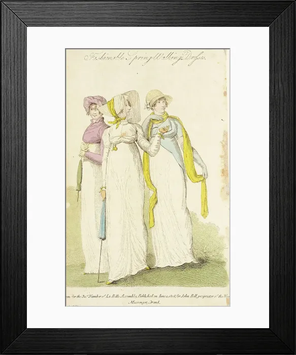 Framed Print : Fashion Plate (Fashionable Spring Walking Dresses), 1808. Creator: John Bell Framed Print : Fashion Plate (Fashionable Spring Walking Dresses), 1808. Creator: John Bell