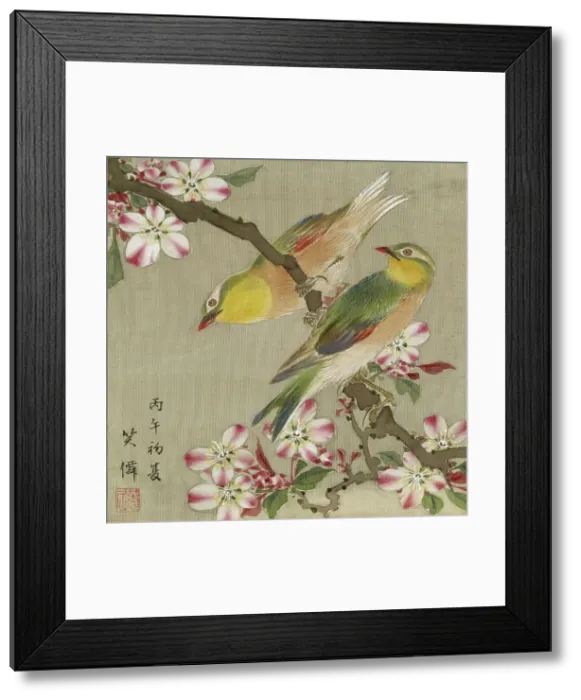 Framed Print : Leaf from Album Depicting Birds, Flowers, Landscapes, and Flower Pots, 1876. Creator: Yoshizawa Setsuan Framed Print : Leaf from Album Depicting Birds, Flowers, Landscapes, and Flower Pots, 1876. Creator: Yoshizawa Setsuan
