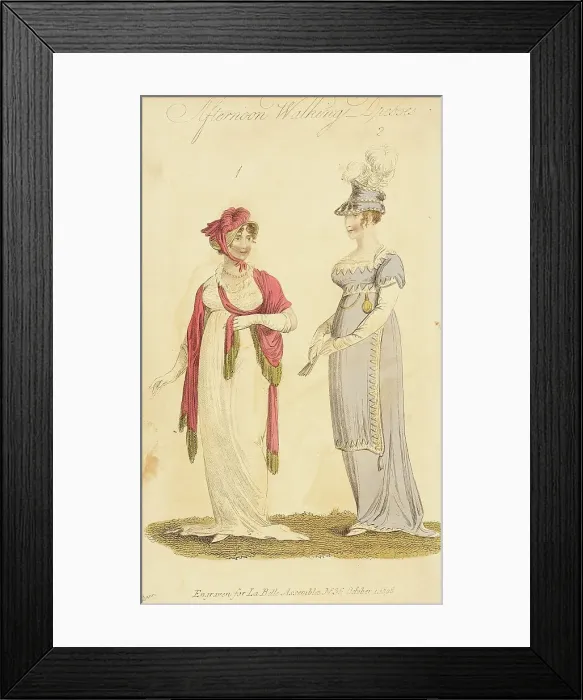 Framed Print : Fashion Plate (Afternoon Walking Dresses), 1808. Creator: John Bell Framed Print : Fashion Plate (Afternoon Walking Dresses), 1808. Creator: John Bell