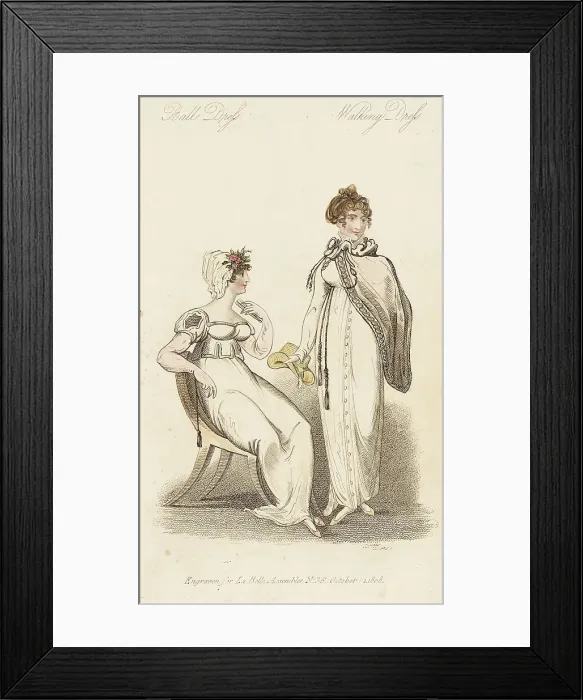 Framed Print : Fashion Plate (Ball Dress - Walking Dress), 1808. Creator: John Bell Framed Print : Fashion Plate (Ball Dress - Walking Dress), 1808. Creator: John Bell