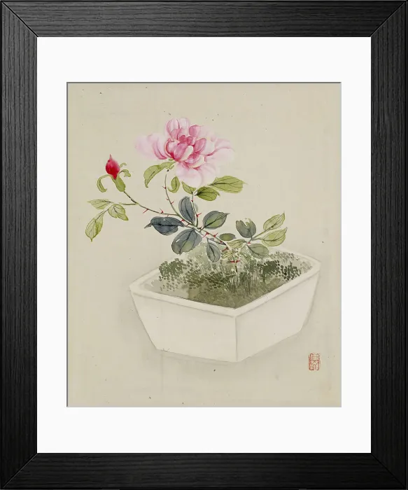 Framed Print : Leaf from Album Depicting Birds, Flowers, Landscapes, and Flower Pots, 1876. Creator: Yoshizawa Setsuan Framed Print : Leaf from Album Depicting Birds, Flowers, Landscapes, and Flower Pots, 1876. Creator: Yoshizawa Setsuan