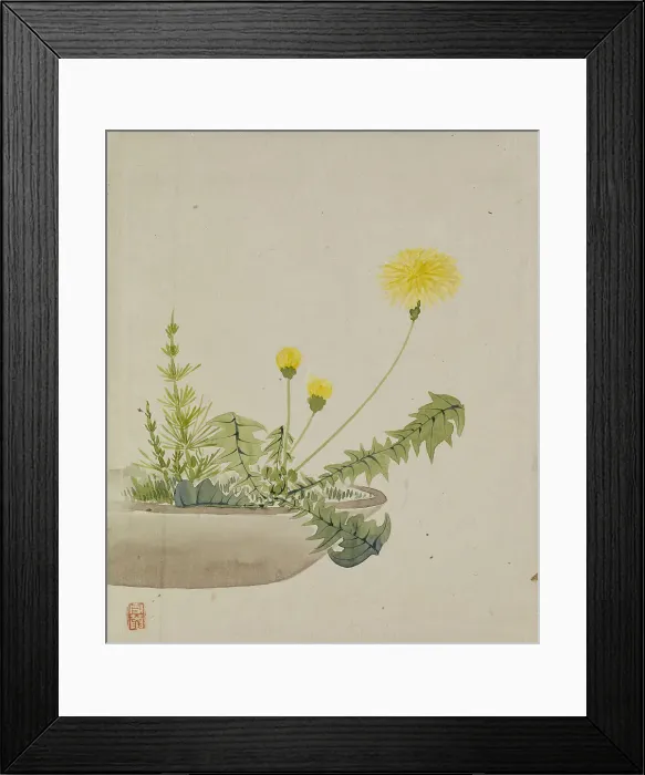 Framed Print : Leaf from Album Depicting Birds, Flowers, Landscapes, and Flower Pots, 1876. Creator: Yoshizawa Setsuan Framed Print : Leaf from Album Depicting Birds, Flowers, Landscapes, and Flower Pots, 1876. Creator: Yoshizawa Setsuan