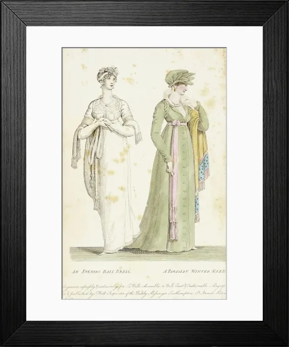 Framed Print : Fashion Plate (An Evening Ball Dress - A Parisian Winter Dress), 1807. Creator: John Bell Framed Print : Fashion Plate (An Evening Ball Dress - A Parisian Winter Dress), 1807. Creator: John Bell