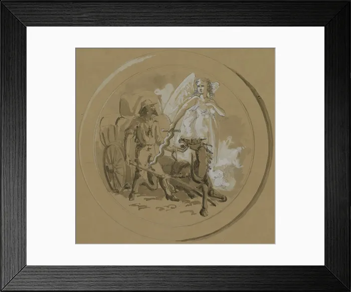 Framed Print : Untitled: Study of a Horsecart, 1855-1859. Creator: Alfred Jacob Miller