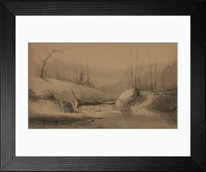 Framed Print : Stream with a Fallen Tree, mid 19th century. Creator: Alfred Jacob Miller Framed Print : Stream with a Fallen Tree, mid 19th century. Creator: Alfred Jacob Miller