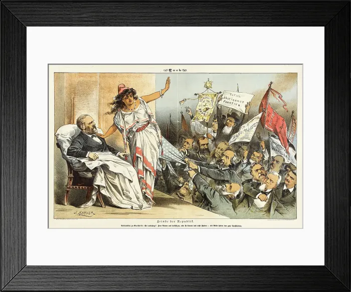 Framed Print : Feinde der Republik..... Cartoon from Puck, between 1880 and 1889. Creators: Joseph Keppler, Bernhard Gillam Framed Print : Feinde der Republik..... Cartoon from Puck, between 1880 and 1889. Creators: Joseph Keppler, Bernhard Gillam