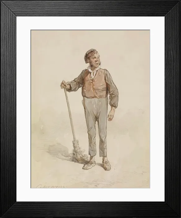 Framed Print : Man with Broom, 1855-1857. Creator: Paul Gavarni Framed Print : Man with Broom, 1855-1857. Creator: Paul Gavarni