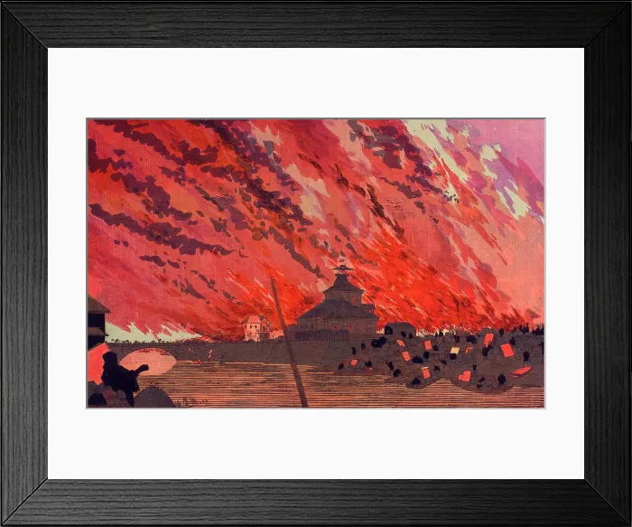 Framed Print : The Great Fire at Ryogoku Bridge, Viewed from Asakusa Bridge on the 26th of January, 1881, 1881. Creator: Kobayashi Kiyochika Framed Print : The Great Fire at Ryogoku Bridge, Viewed from Asakusa Bridge on the 26th of January, 1881, 1881. Creator: Kobayashi Kiyochika