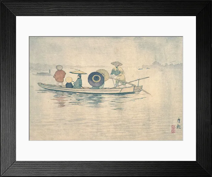 Framed Print : Spring Rain near the Great Riverbank: A Crossing Ferry Boat, c1884. Creator: Kobayashi Kiyochika Framed Print : Spring Rain near the Great Riverbank: A Crossing Ferry Boat, c1884. Creator: Kobayashi Kiyochika