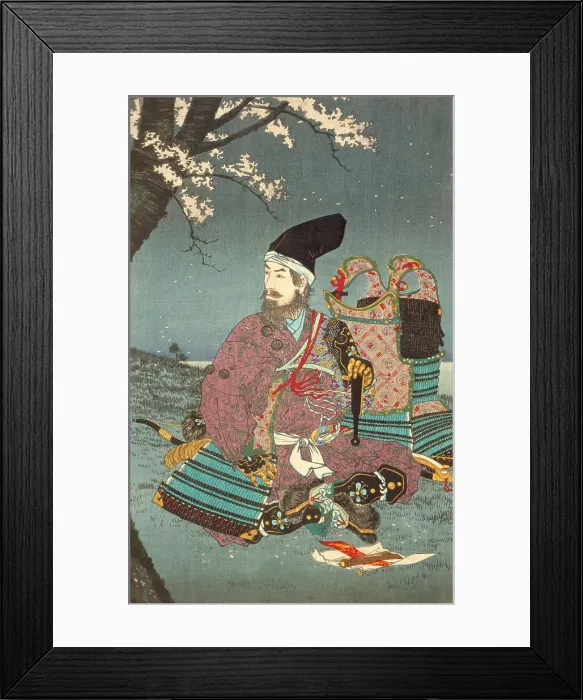 Framed Print : Warrior Taira-no-Tadanori about to Sleep under a Cherry Tree (image 2 of 3), 1884. Creator: Kobayashi Kiyochika Framed Print : Warrior Taira-no-Tadanori about to Sleep under a Cherry Tree (image 2 of 3), 1884. Creator: Kobayashi Kiyochika