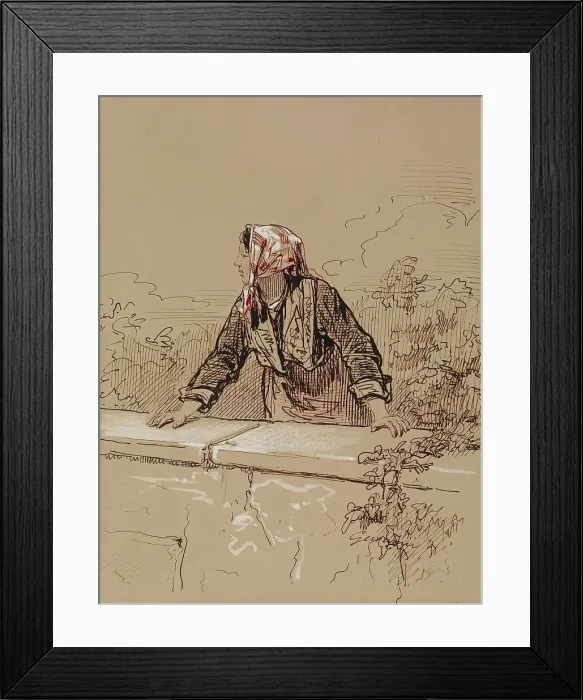 Framed Print : Peasant Woman Leaning on Wall, 1852-1866. Creator: Paul Gavarni Framed Print : Peasant Woman Leaning on Wall, 1852-1866. Creator: Paul Gavarni