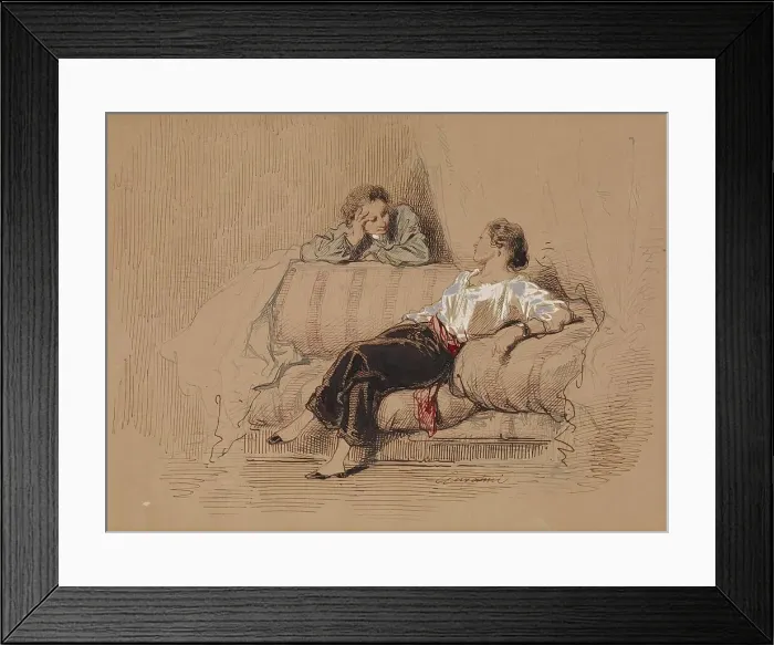 Framed Print : Lady on Sofa, c1850. Creator: Paul Gavarni Framed Print : Lady on Sofa, c1850. Creator: Paul Gavarni