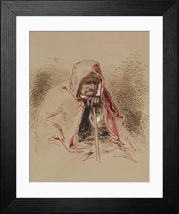 Framed Print : Old Lady in Red Shawl, 1852-1866. Creator: Paul Gavarni Framed Print : Old Lady in Red Shawl, 1852-1866. Creator: Paul Gavarni
