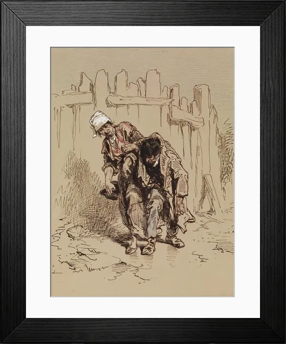 Framed Print : Woman Supporting a Man, 1852-1866. Creator: Paul Gavarni Framed Print : Woman Supporting a Man, 1852-1866. Creator: Paul Gavarni