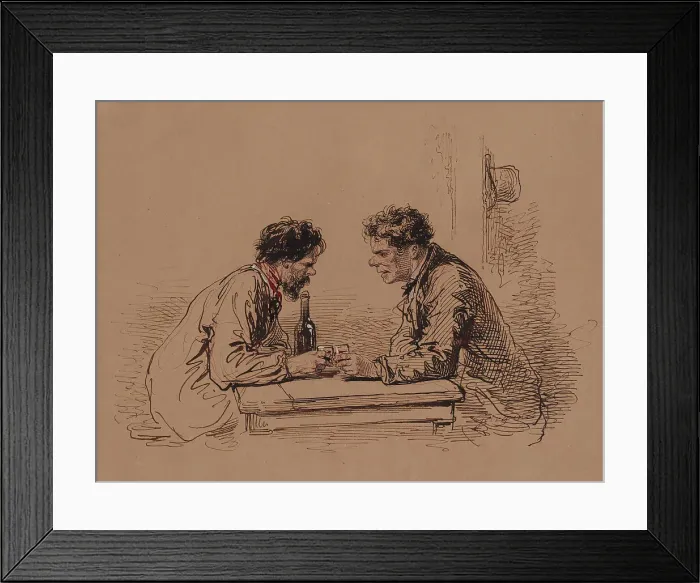 Framed Print : Two Men at a Table with Wine, c1859. Creator: Paul Gavarni Framed Print : Two Men at a Table with Wine, c1859. Creator: Paul Gavarni