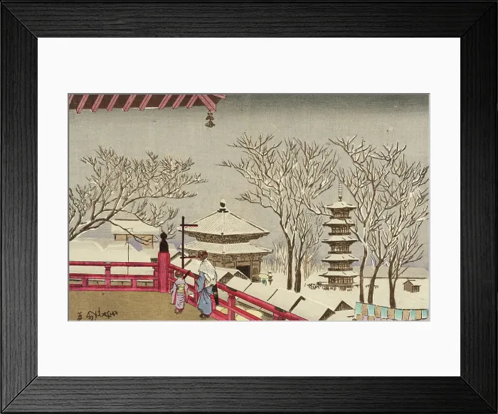 Framed Print : Snow Scene at Asakusa Temple, 1881. Creator: Kobayashi Kiyochika Framed Print : Snow Scene at Asakusa Temple, 1881. Creator: Kobayashi Kiyochika
